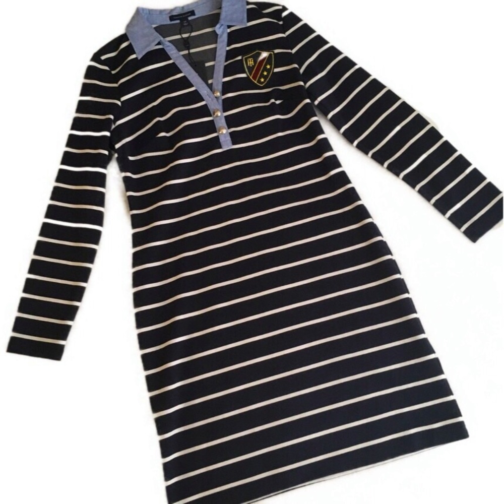 Tommy Hilfiger Blue Striped Crest Shirt Dress